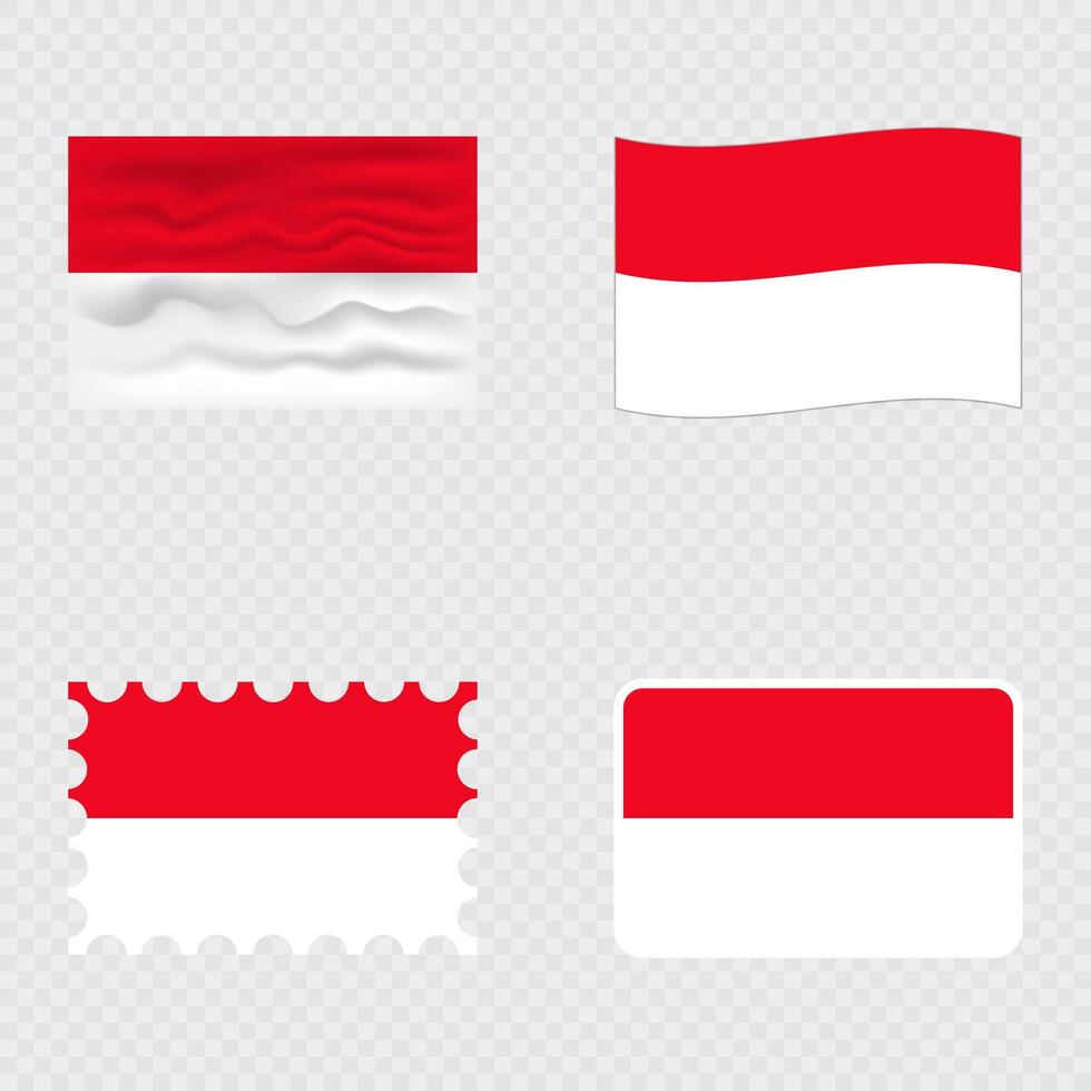 Monaco national flag in four different styles. vector