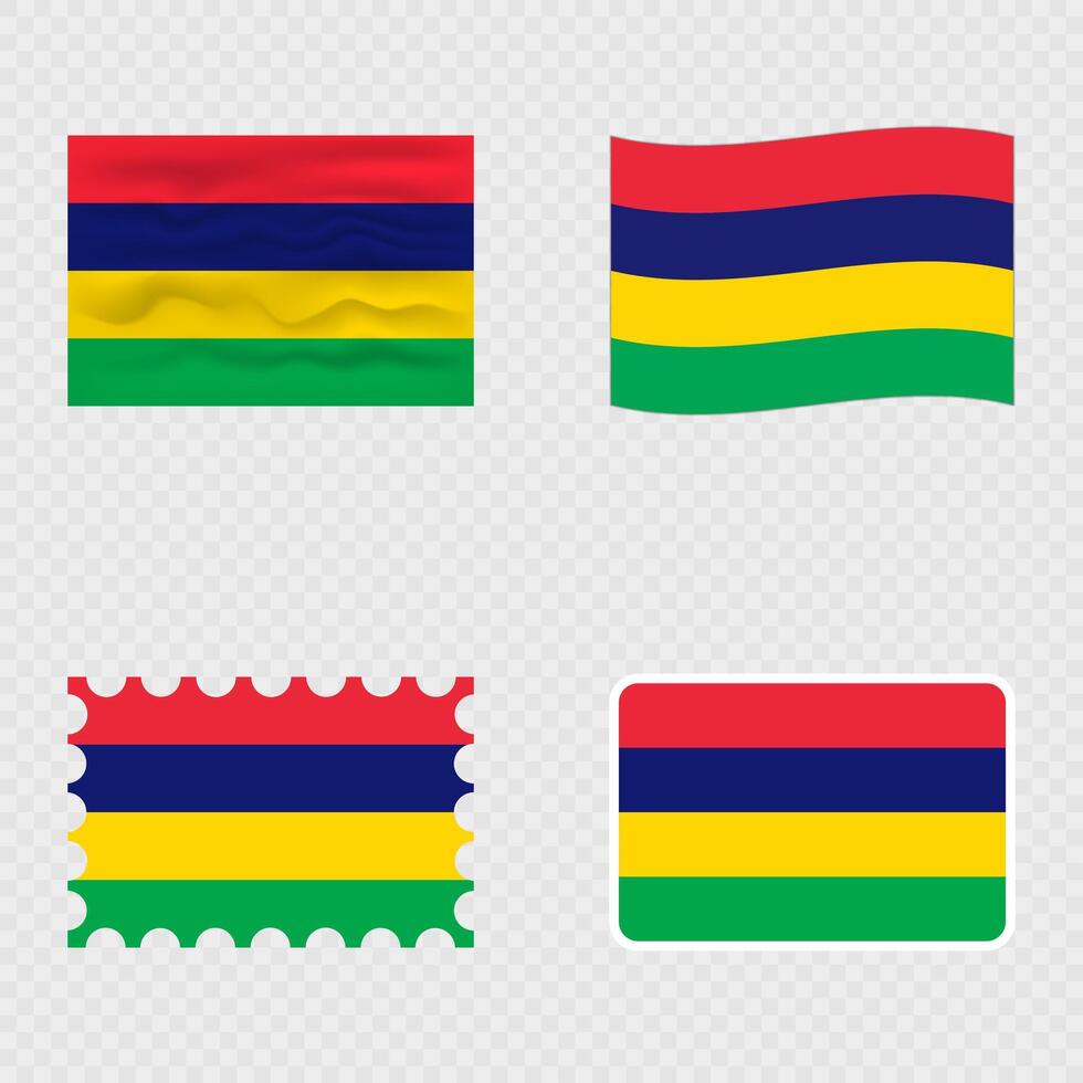 Mauritius national flag in four different styles. vector