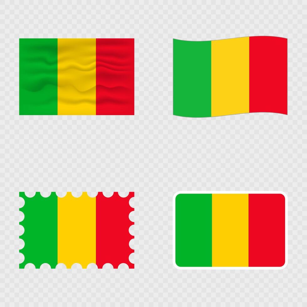 Mali national flag in four different styles. vector