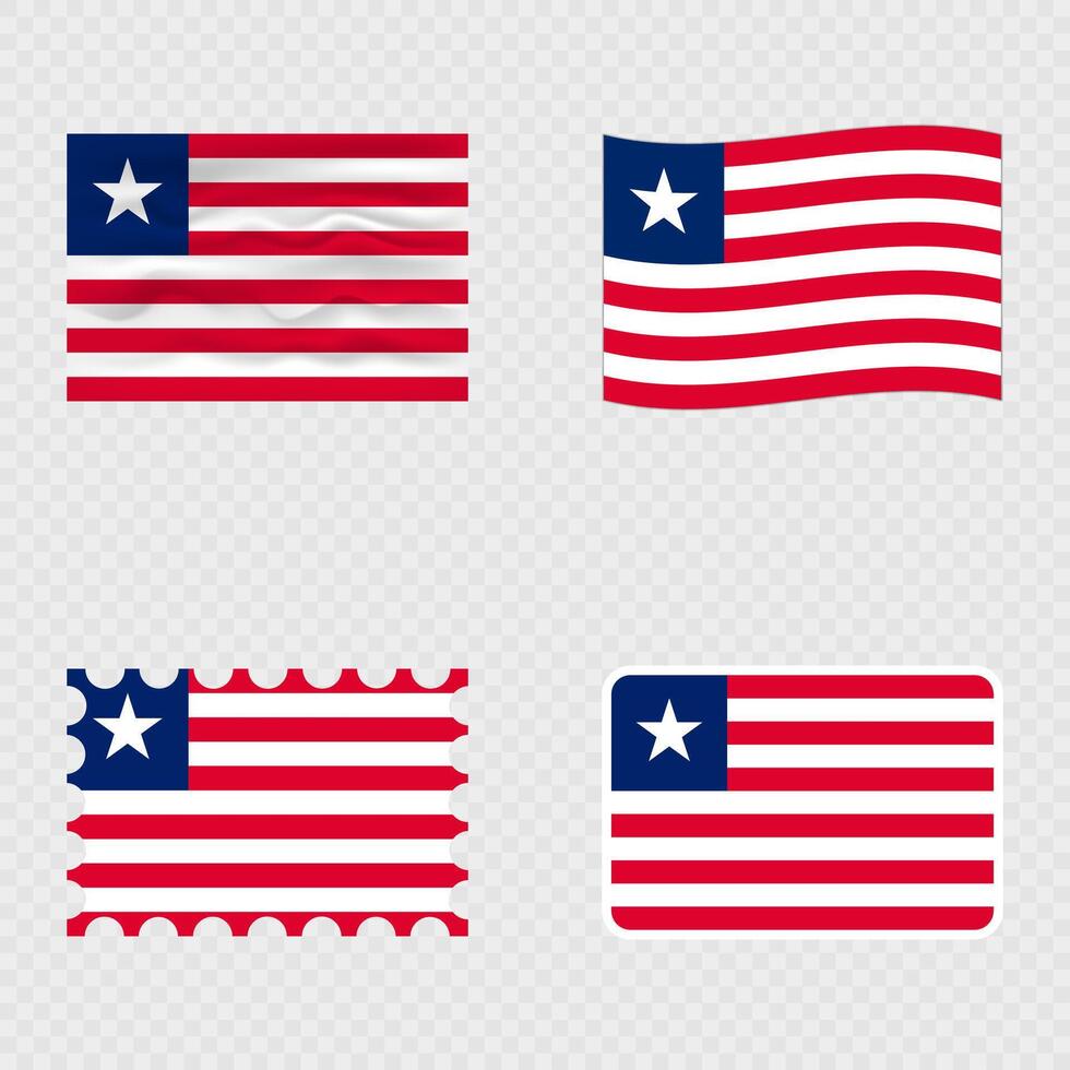 Liberia national flag in four different styles. vector