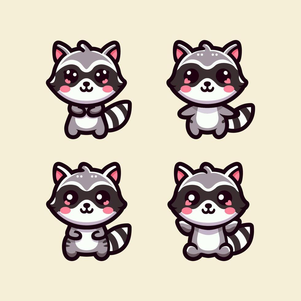 Cute raccoon set of illustration vector