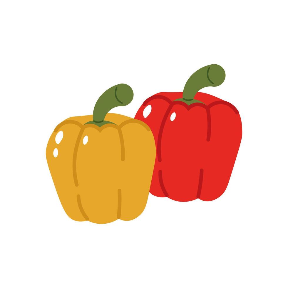 Flat style illustration of red and yellow peppers, ideal for healthy eating, cooking projects, and vegetable-inspired designs. vector