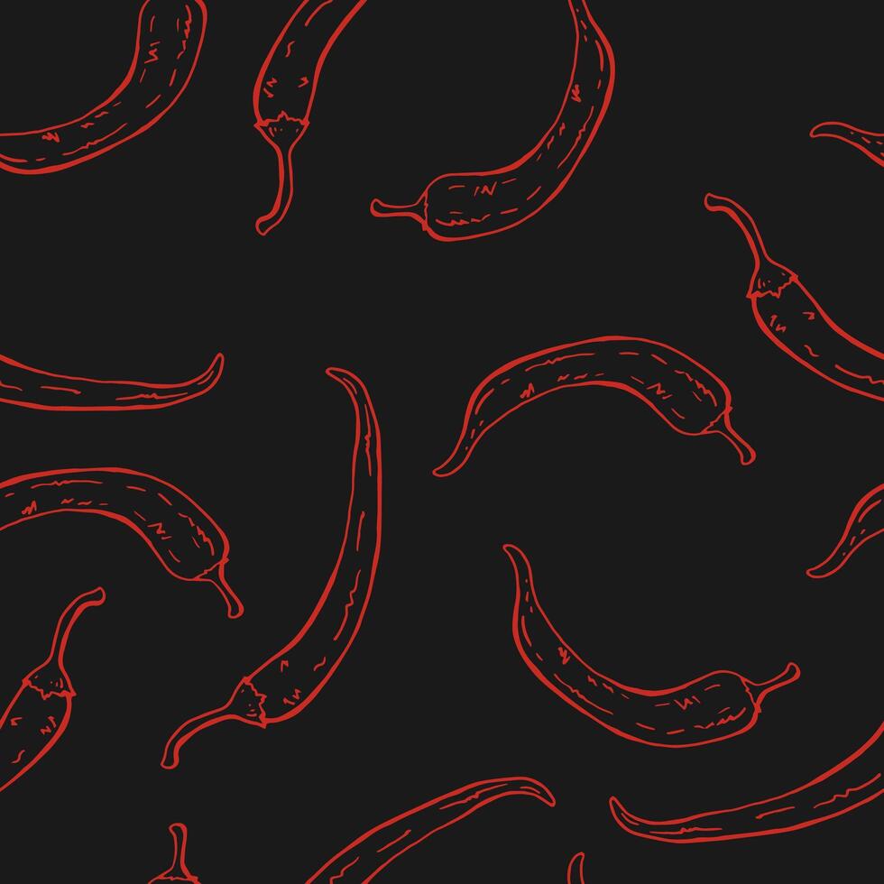 Seamless pattern with chili pepper. Hand drawn illustration vector