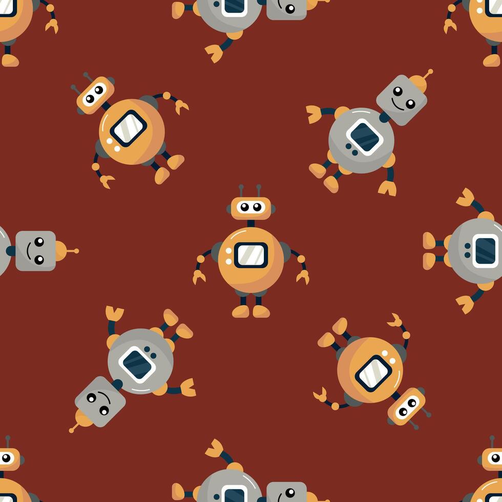 Seamless pattern with funny robots. Design for fabric, textile, wallpaper, packaging vector