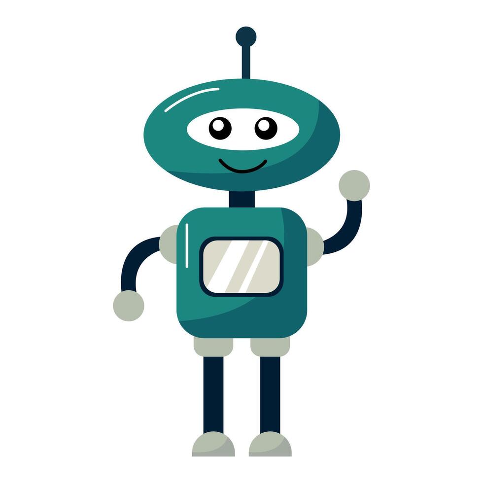 Friendly cartoon robot character. White background, isolate vector