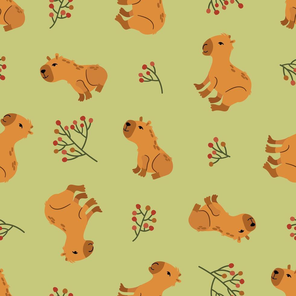 Seamless pattern with cute capybaras. Design for fabric, textile, wallpaper, packaging vector