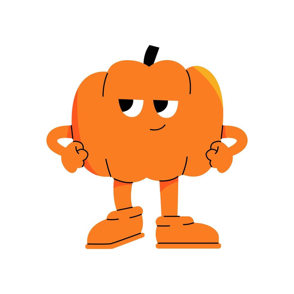 Pumpkin character illustration. Food design for children books. Flat cartoon illustration isolated on white background. vector