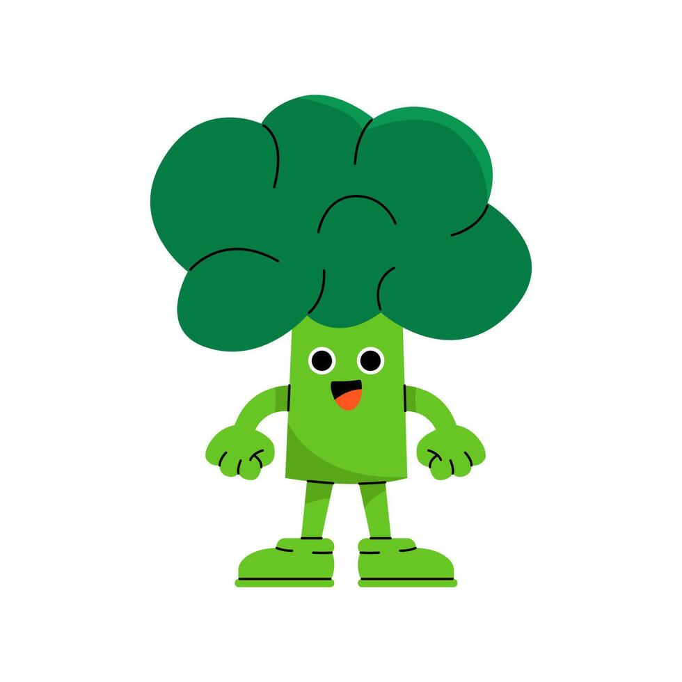Broccoli character illustration. Food design for children books. Flat cartoon illustration isolated on white background. vector
