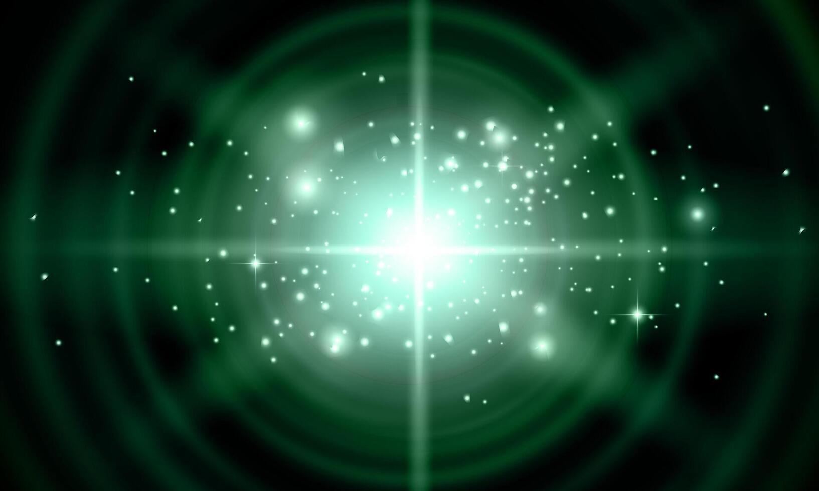Glowing light star with sparkles. Green light effect on black background. soft burst light. vector