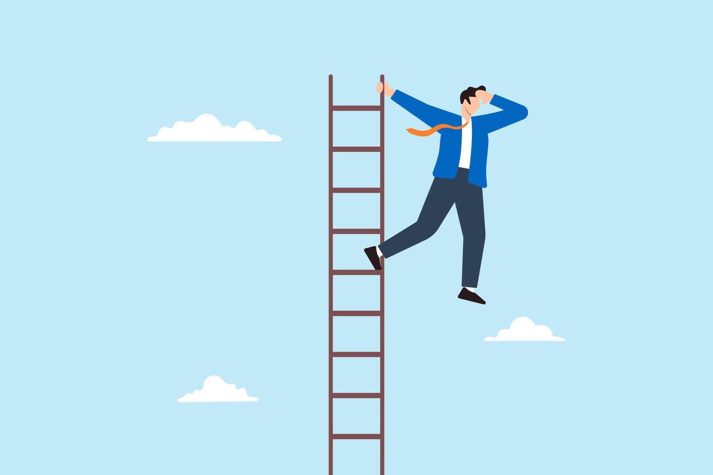 Flat illustration of confident businessman climb ladder high in sky looking toward future vector