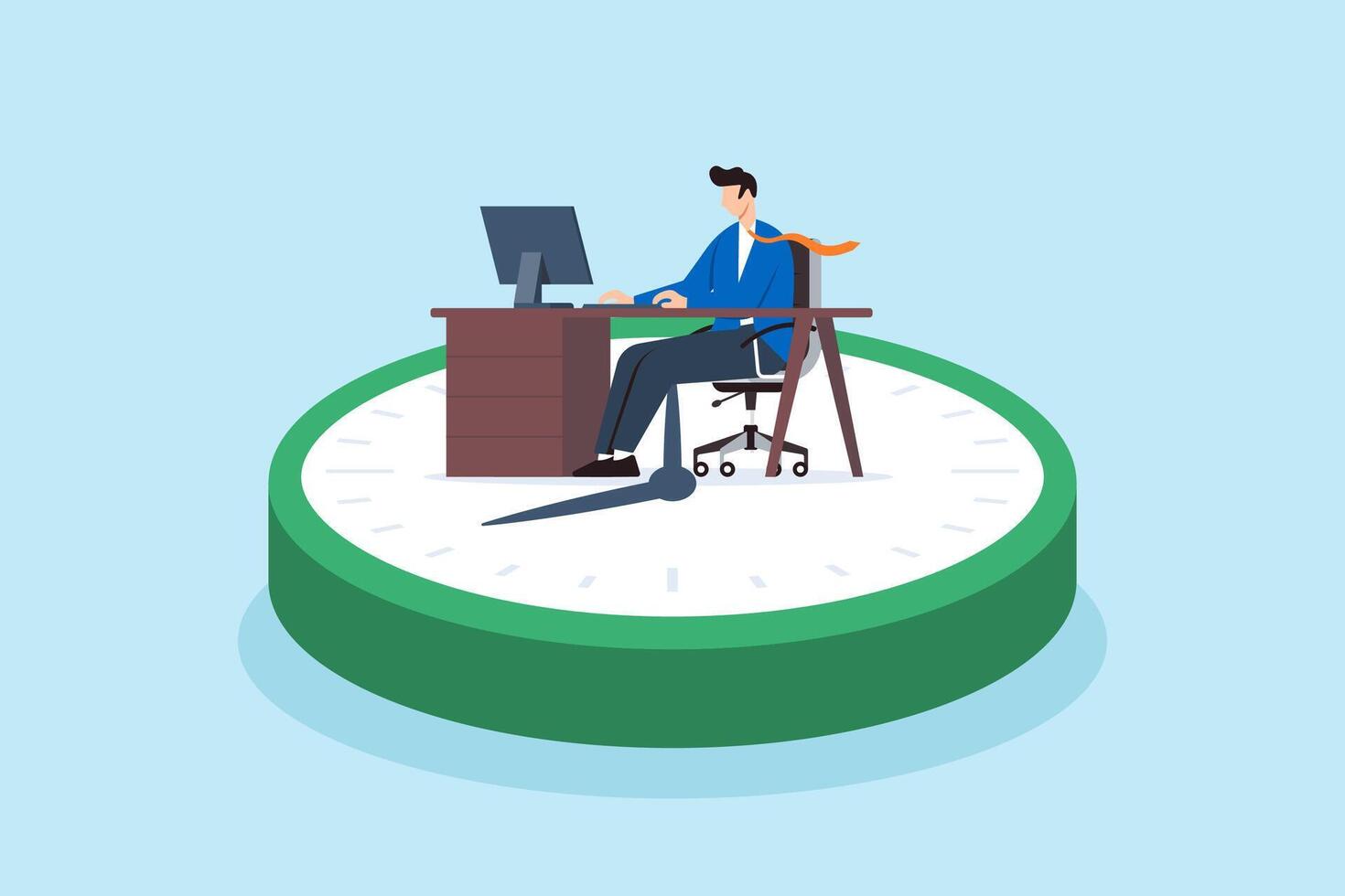 Flat illustration of businessman work on clock symbolizing routine of nine to five office job vector
