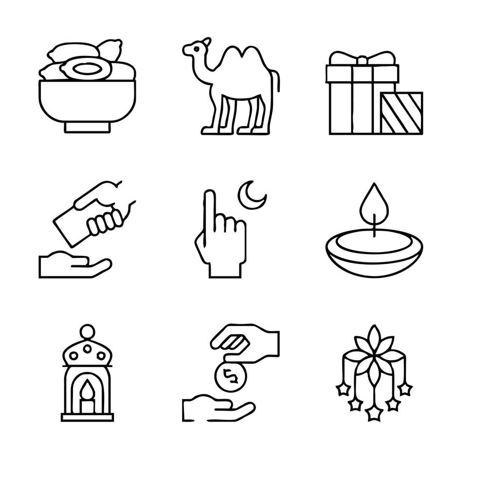 islamic holiday icons set vector