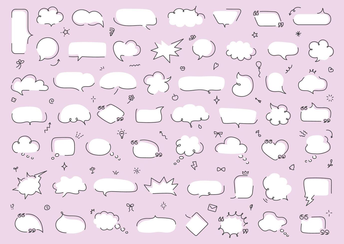 Hand drawn underline callouts. Loose line speech bubble, doodle half frames for thought, direct speech and quotes. Blank text clouds and message boxes with outline, cute set vector