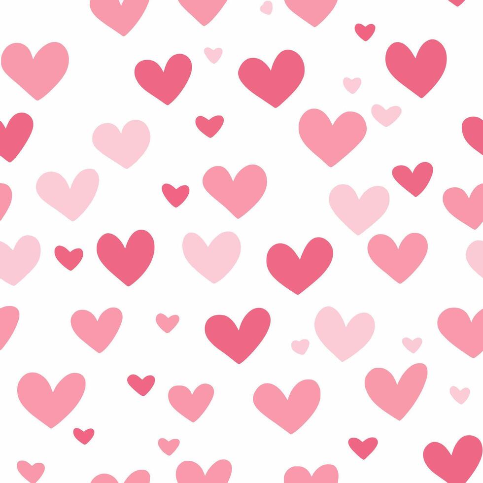 Pink and red hearts on a white background, heart seamless pattern illustration, doodle summer vector