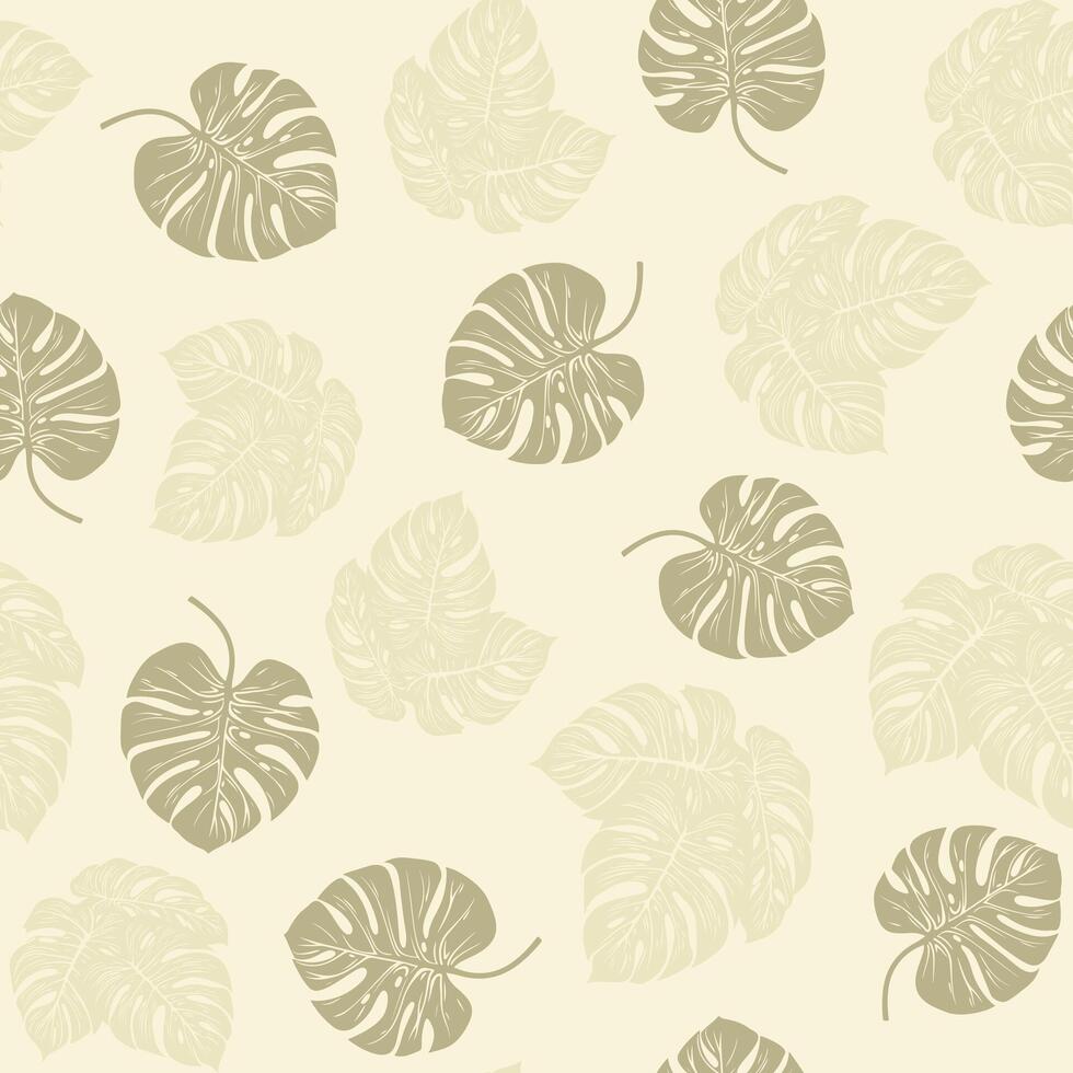 Beige monstera leaves on a cream background, leave seamless pattern illustration, doodle summer, kids and baby designs for print fabric. vector