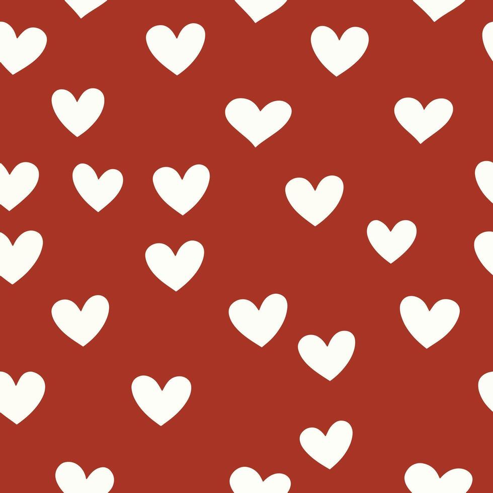 White hearts on a red background, with white line art. heart seamless pattern illustration, doodle summer, kids and baby designs for print fabric. vector
