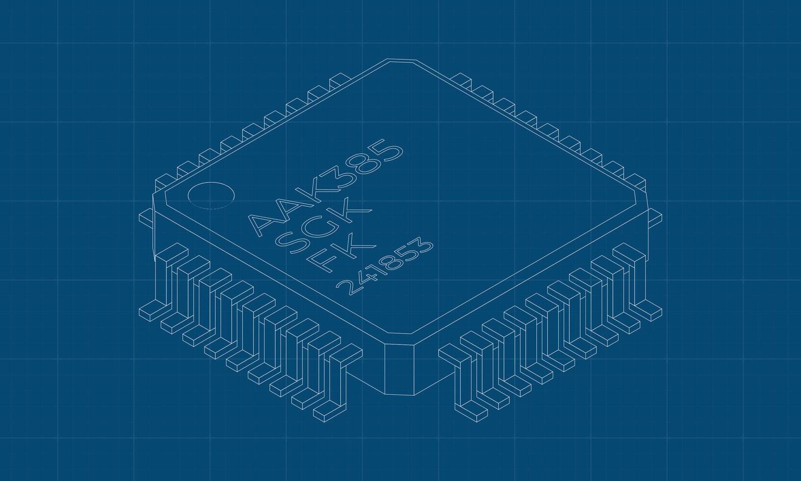 Microchip computer electronic component blueprint. Microchip icon. Isometric microchip. Computer processor technology. Microprocessor. vector