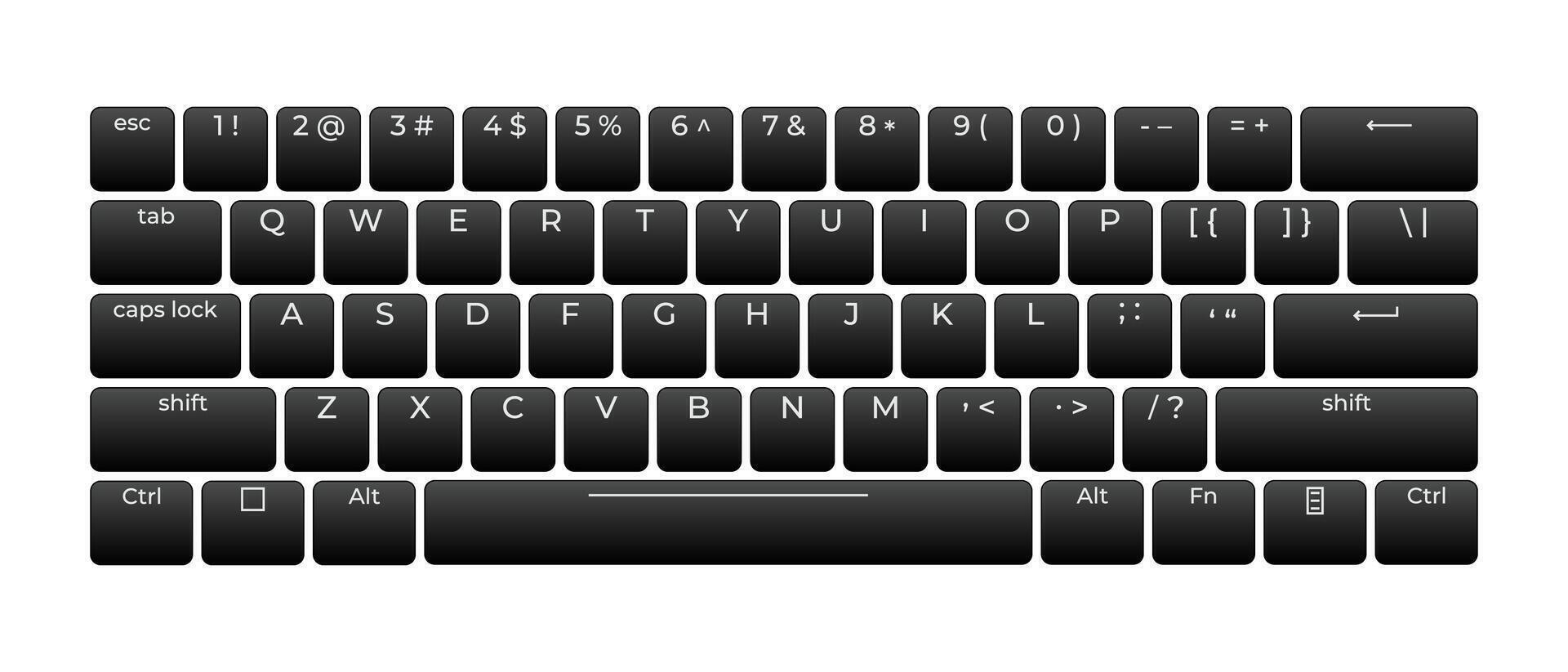 Computer keyboard button layout template with letters for graphic use. Modern computer keyboard illustration vector
