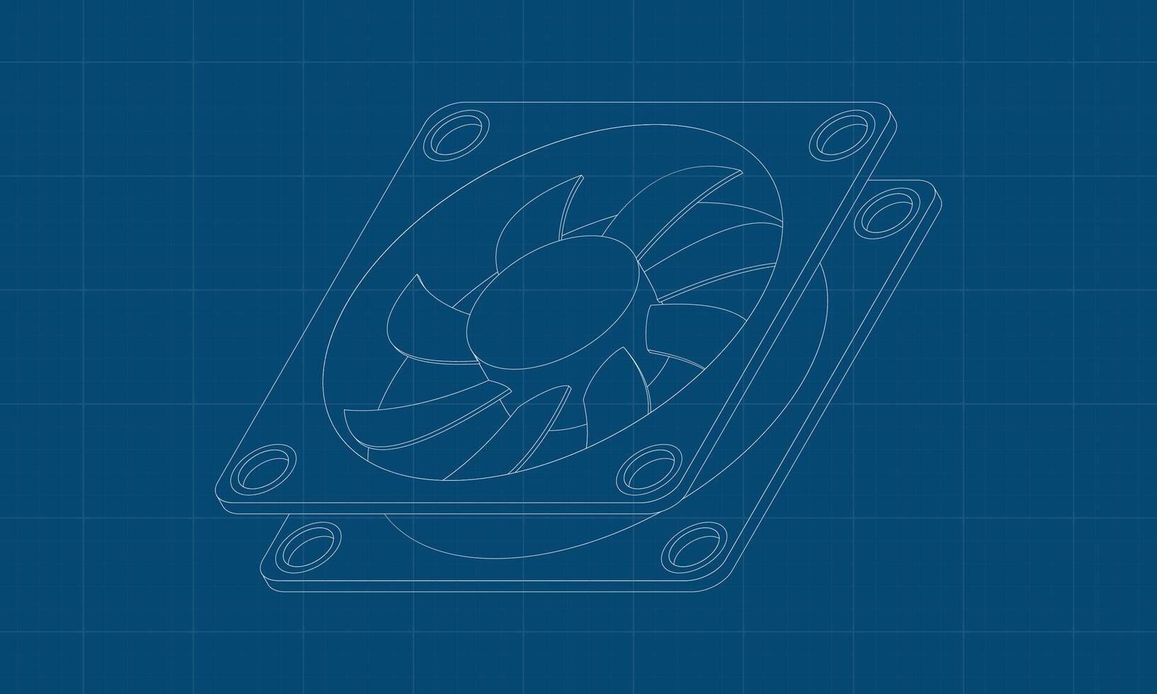Isometric computer fan blueprint. Computer fan cooler. Isometric of PC case fan. Computer hardware components. illustration. vector