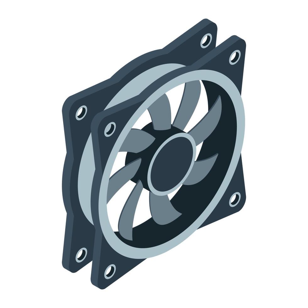 Isometric computer fan. Computer fan cooler. Isometric of PC case fan. Computer hardware components. illustration. vector
