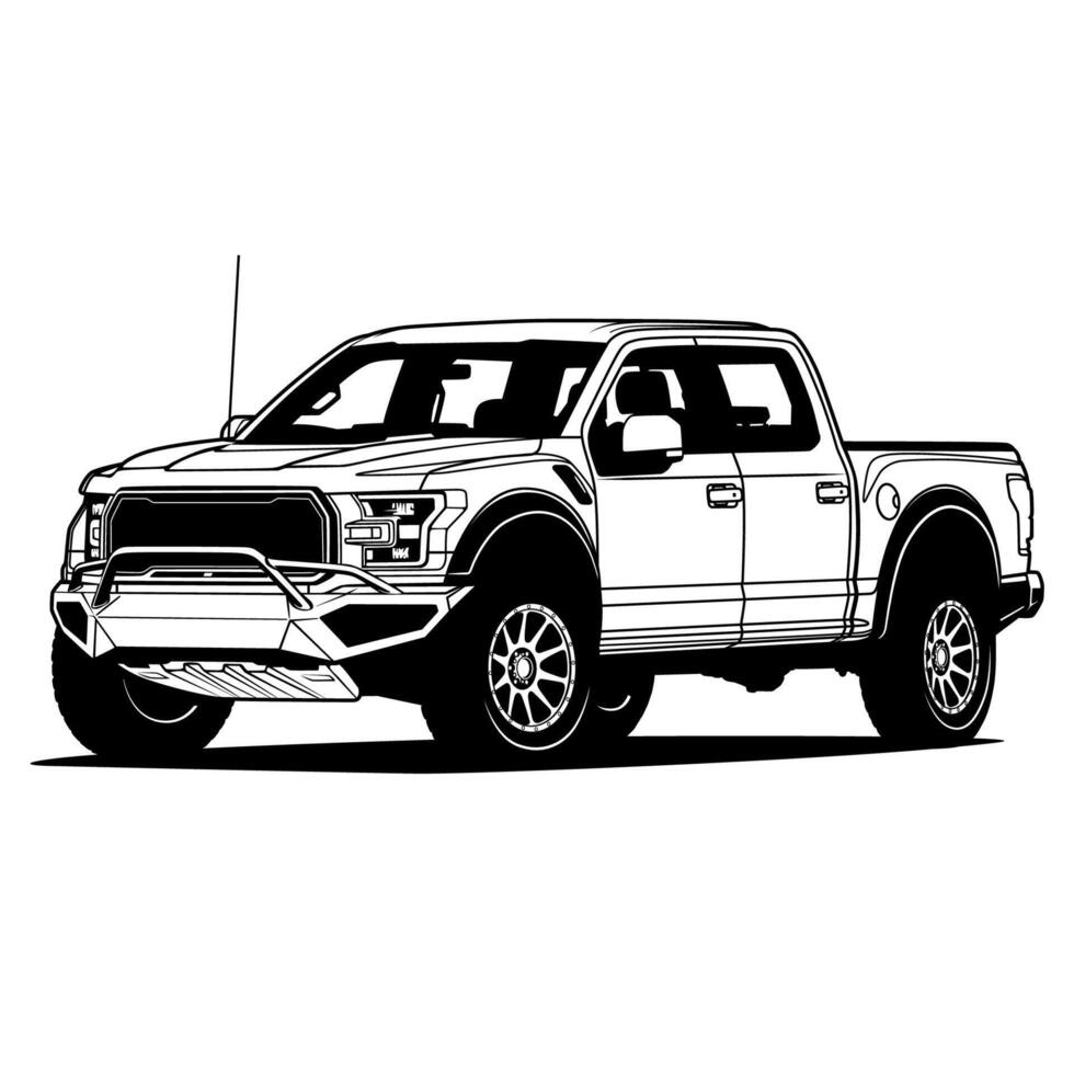 A black and white drawing of a truck vector