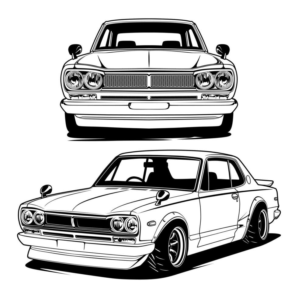 Two different types of cars on a white background vector