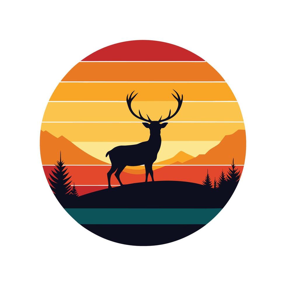 Majestic Deer Silhouette with Sunset Background vector