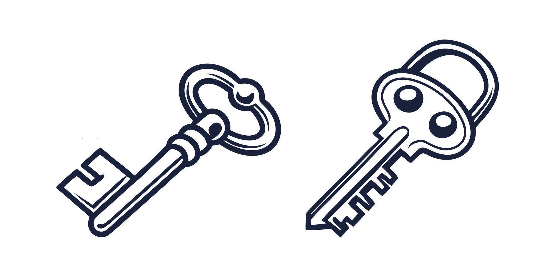 Hand-Drawn Keys with Safe Locking Mechanisms for Digital and Physical Protection vector