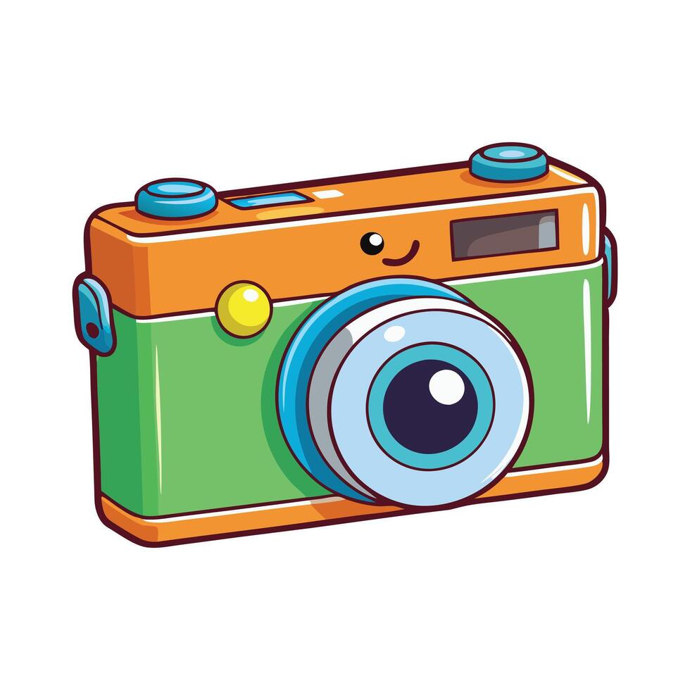 A cartoon camera with a smiley face vector