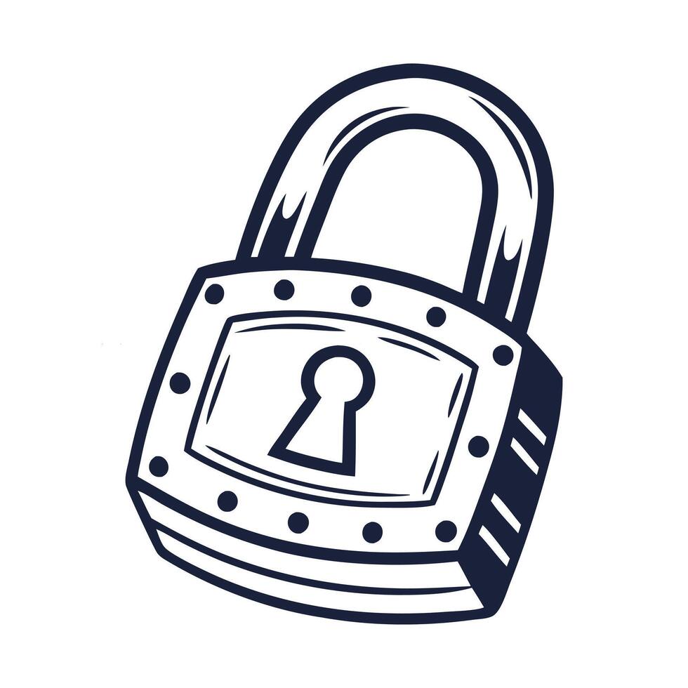 simple Hand-Drawn Security Padlocks and Keys with Safe Locking Mechanisms for Digital and Physical Protection vector