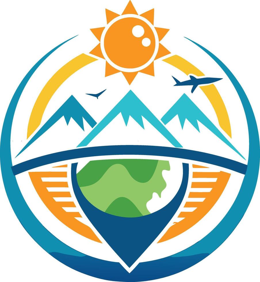 Adventure Travel Agency Logo Design Featuring Mountain and Airplane for Exploration vector
