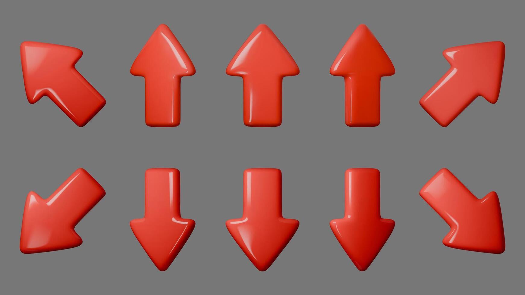Vibrant illustration of 3D red arrows depicting upward and downward movement. Ideal for infographics, presentations, and navigation hints to engage your audience effectively. vector