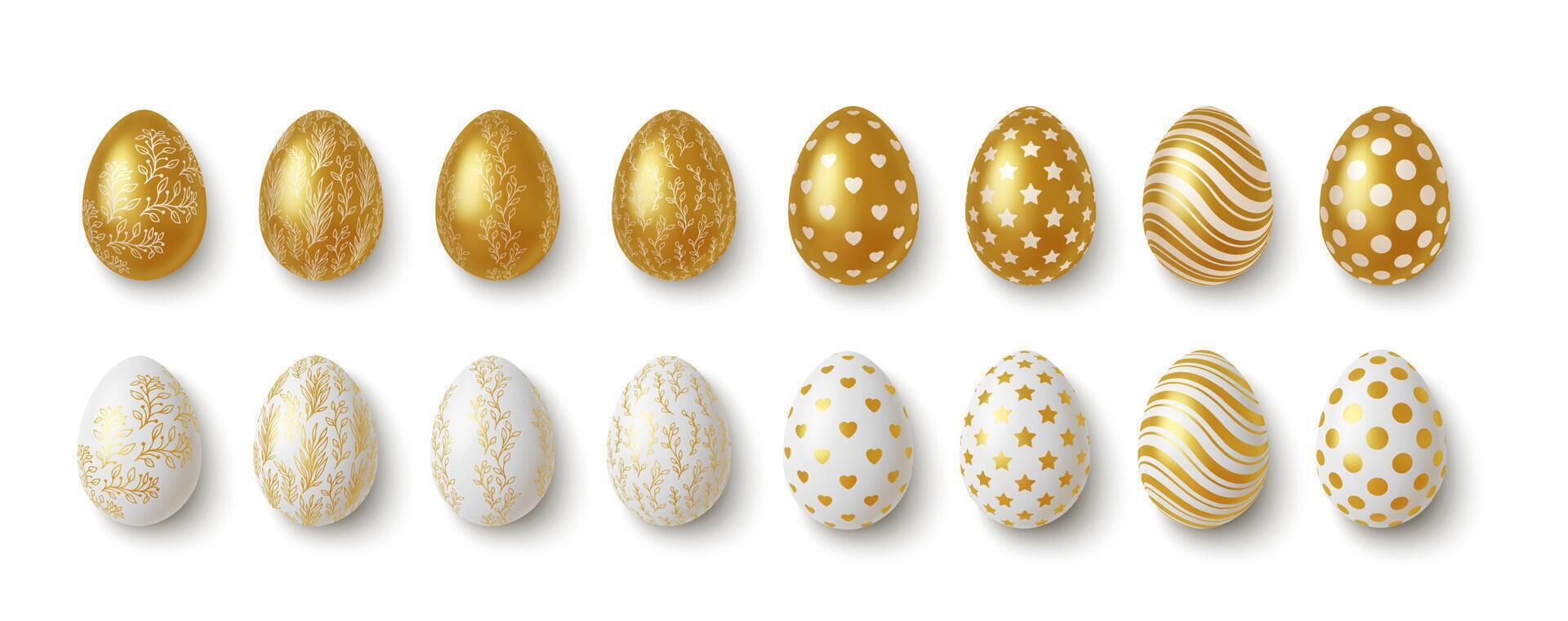 illustration of golden decorated eggs featuring various patterns, ideal for Easter and festive celebrations. High-quality digital art enhances any design project. vector