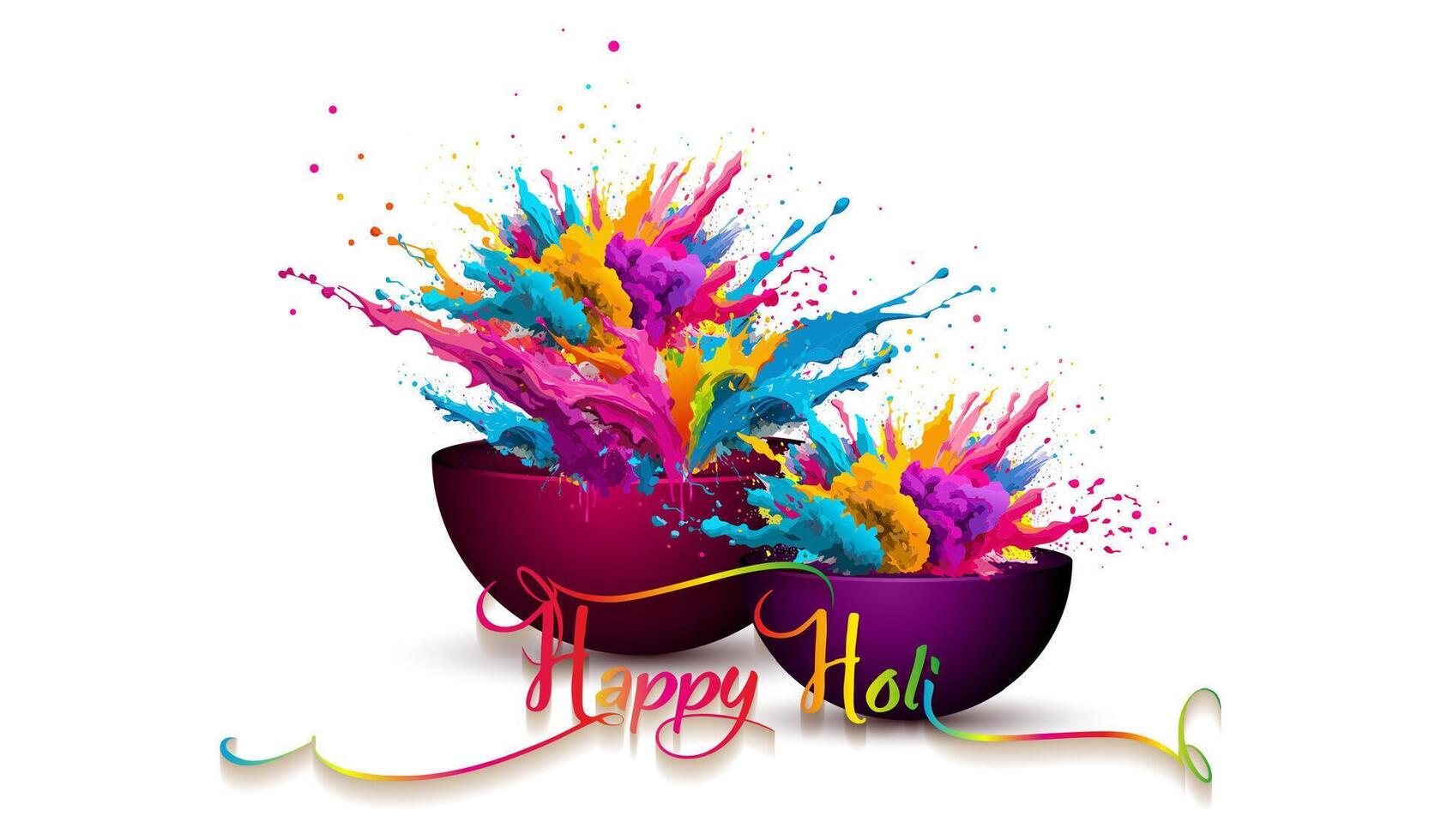 Happy Holi Indian Festival Banner, Colorful gulaal, powder color, party card with colourful explosion patterned and crystals on white paper Background, illustration vibrant color template vector