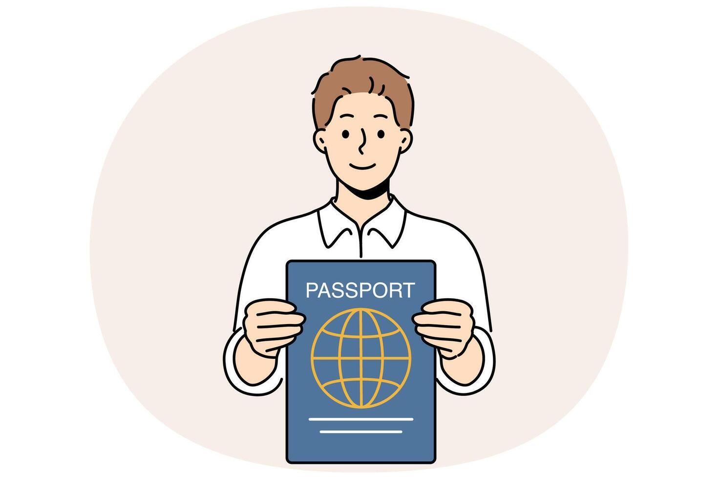Man with international passport in hands that allows him to travel world and visit new countries vector