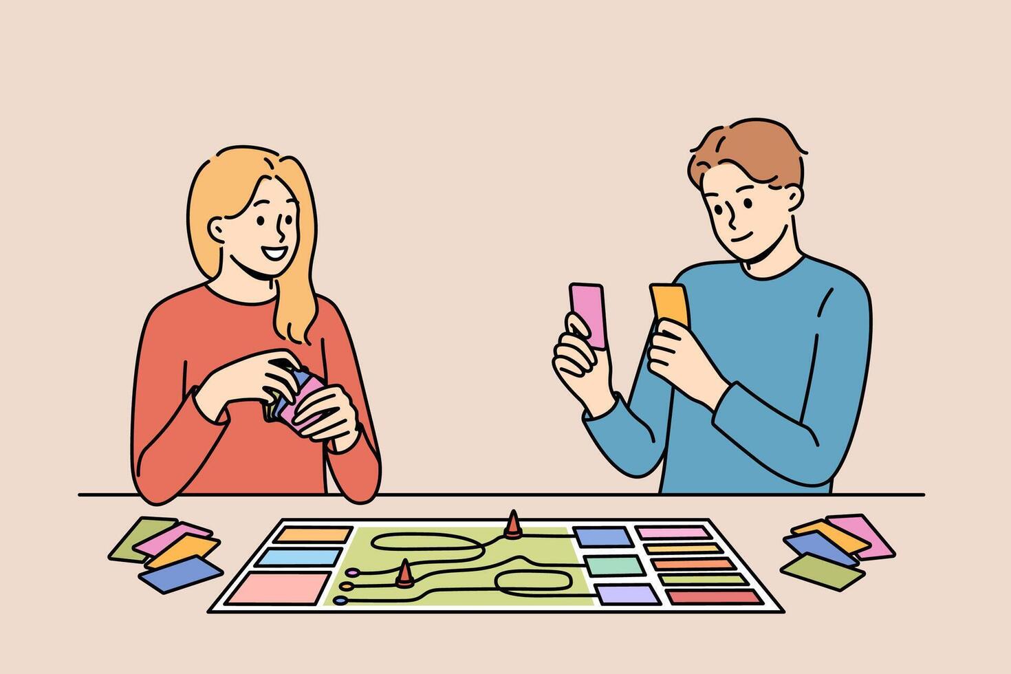 Happy couple playing board game while spending free time together and having fun after working day vector