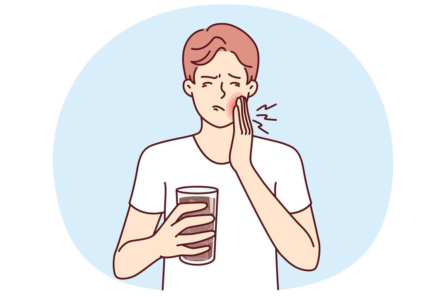 Man suffers from toothache caused by cold drink and needs pain medication and dentist vector