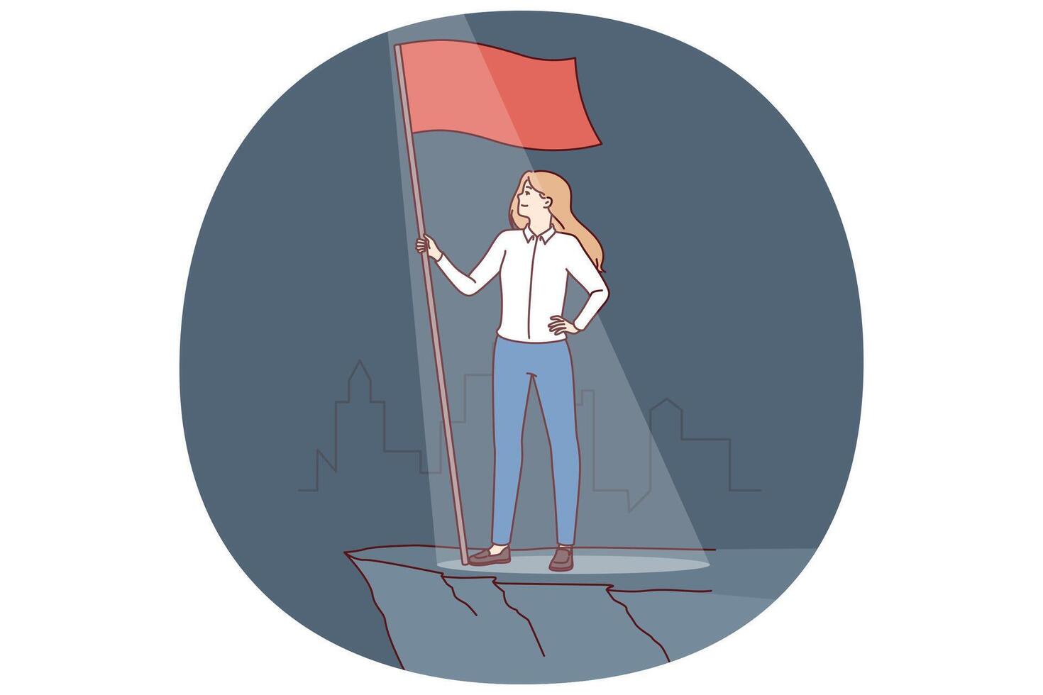 Woman leader with flag symbolizing ambition and desire to achieve business success or career growth vector