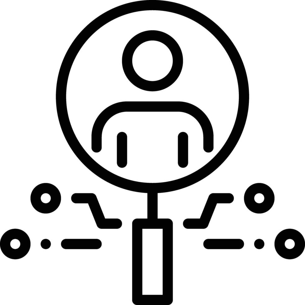 People Icons Line A magnifying glass icon with a person in the center vector