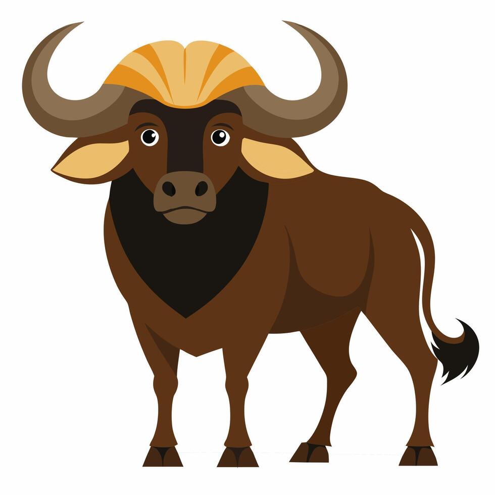 Cartoon African buffalo. Angry bull. Suitable for children's books, stickers, mascots. Illustration on white background vector