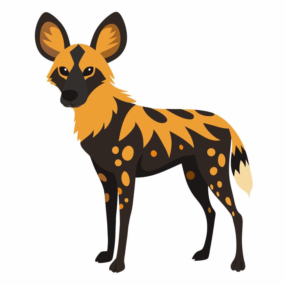 Cartoon African wild dog. African animal. Suitable for children's books, sticker,mascot, logo. Illustration on white background vector