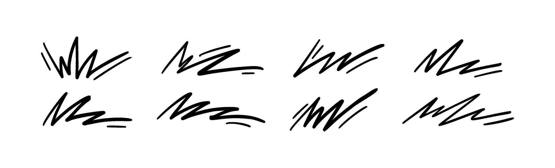 Hand drawn squiggly lines and comic-style strokes for emphasis. Wavy brush scribbles, marker effects, and dynamic text underlines. Flat illustration isolated on white background. vector