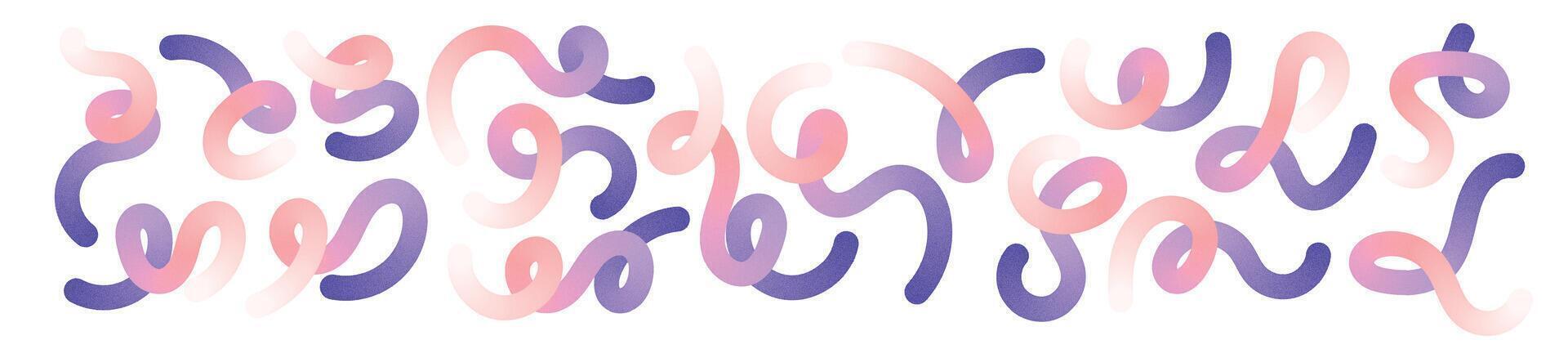 Abstract wavy gradient lines with fluid ribbon shapes, colorful squiggle pattern, geometric doodle elements in fun 3D design. Flat illustration isolated on white background. vector