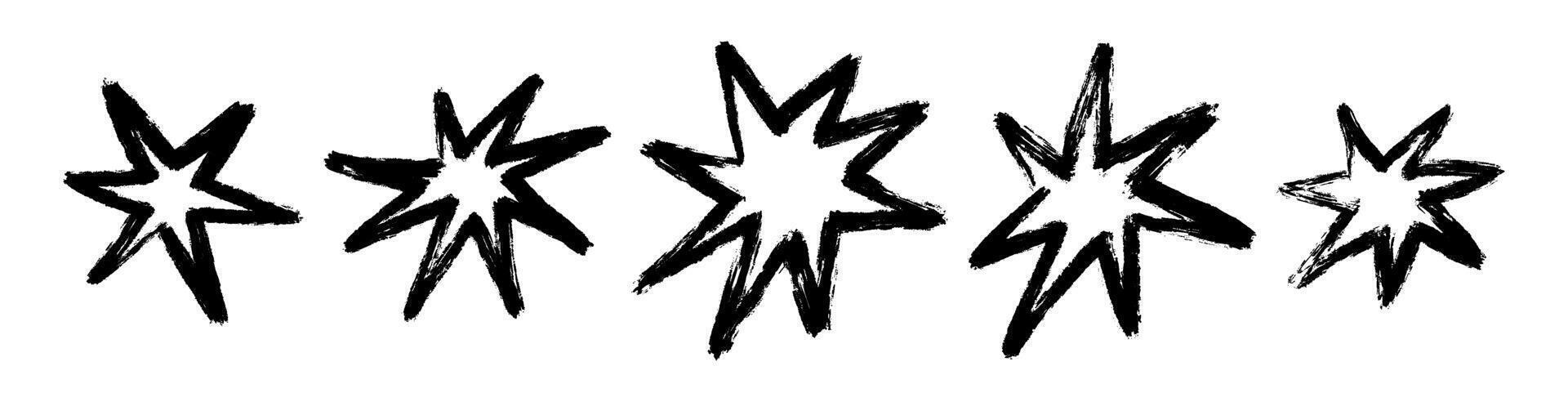 Abstract brush shapes with doodle stars and flowers, colorful scribbles in cute hand-drawn collage style, fun geometric cartoon elements. Flat illustration isolated on white background. vector