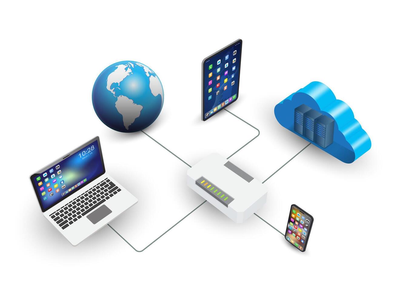 Cloud computing concept. Global networking 3D. vector