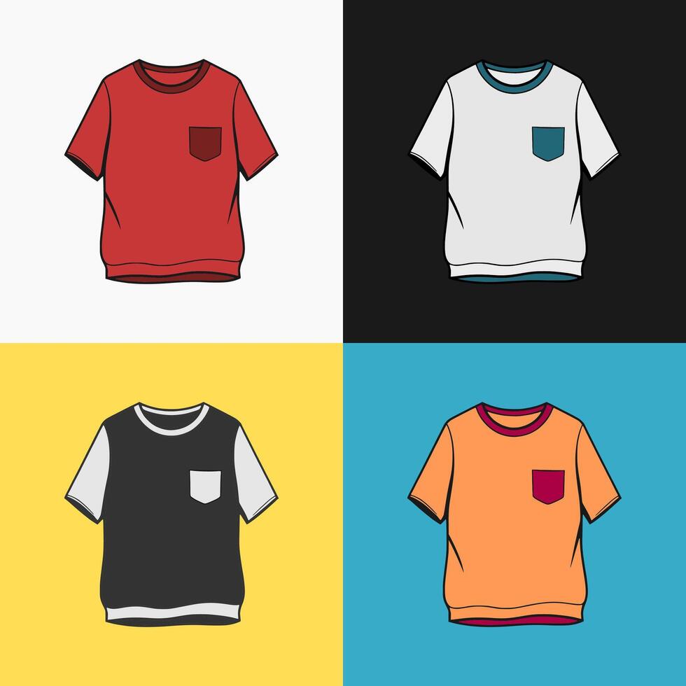 collection of t-shirts with various colors and backgrounds vector