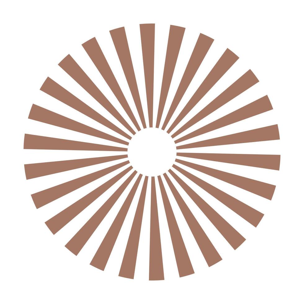 Radial circle lines. Symbol of Sun star rays. Minimalist flat design element. Spokes with radiating stripes mockup. Circular lines. Abstract illusion geometric round shape. Trendy mocha mousse color. vector