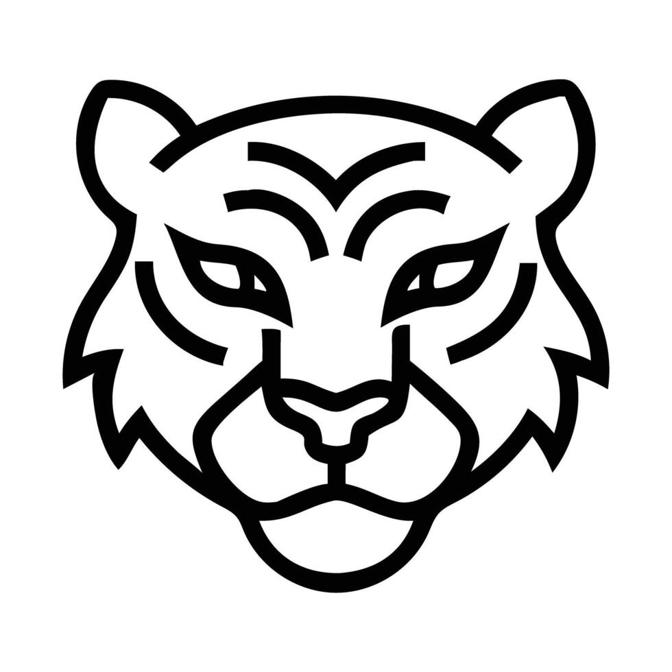Bold line art illustration of a tiger's face, perfect for logos, branding, and design projects. Simple and striking. vector