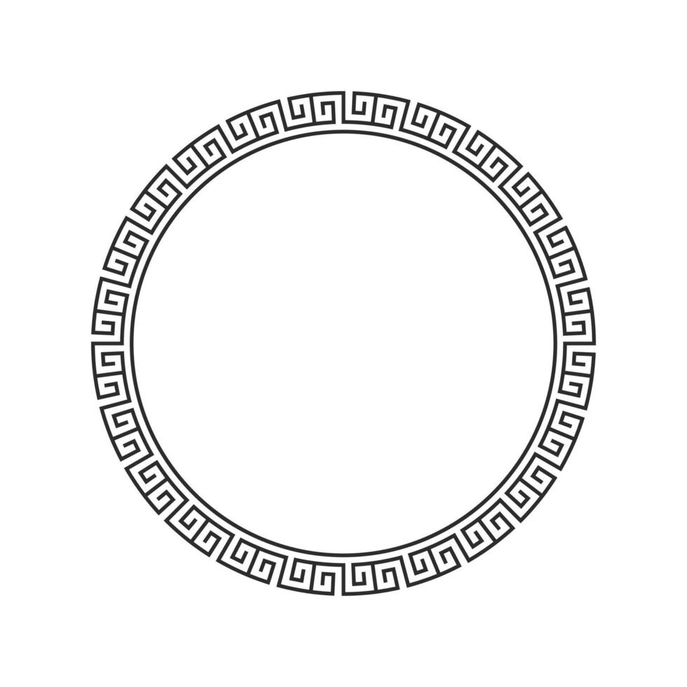 Seamless Meander Pattern Round Frame In Black And White Color, Greek Key Round. vector