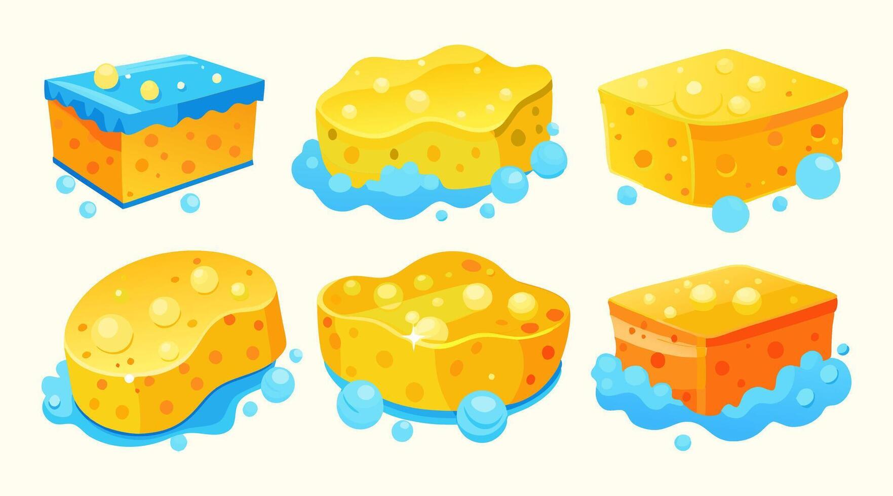 Colorful Sponges Collection Wet Cleaning Supplies Kitchen Bathroom Cleaning Products vector